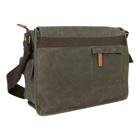15.5" Large Wax Canvas Laptop Bag Waxed Canvas Messenger Bag Unisex Bag C31LW-CB - Picture 2 of 5